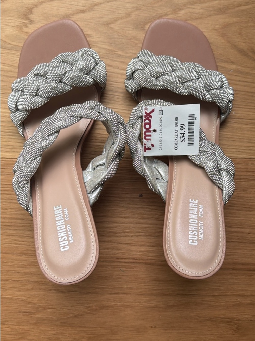 Cushionaire Silver Braided Slide Sandals for Women